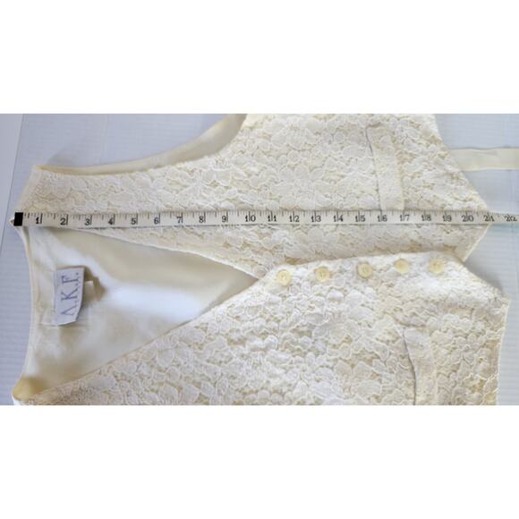 AKF New York VTG 90s Boho Retro Lace Pattern Cream Button Vest Womens Size Small - Picture 5 of 7